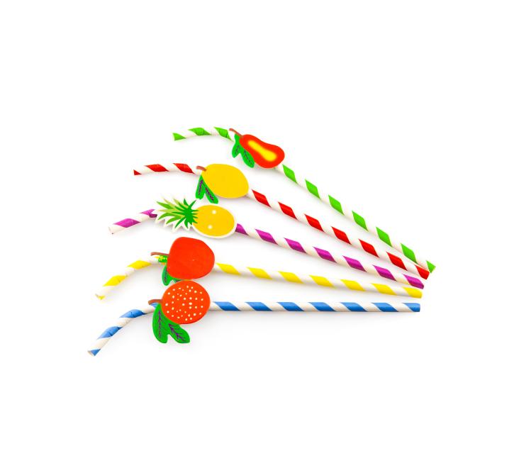 Paille pli papier (FSC®) lignee assorti avec fruits